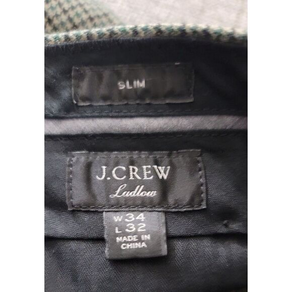J. Crew Men's Ludlow Slim Green Check Wool Cotton Flat Front Dress Pants 34 X 31 - Picture 4 of 6